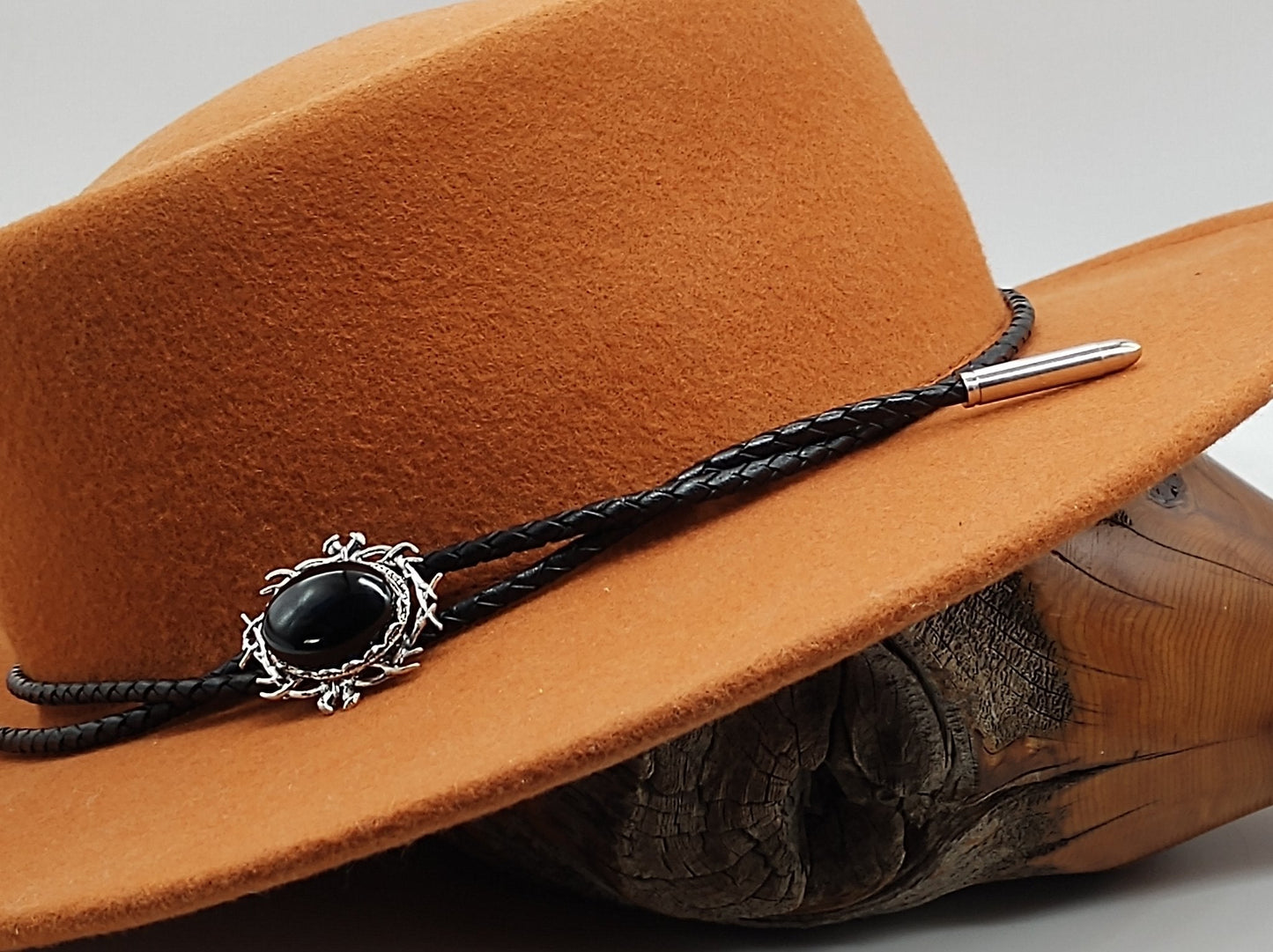 Stag Horn Cowboy Hat Band with Black Onyx on Leather - Folks On The Edge