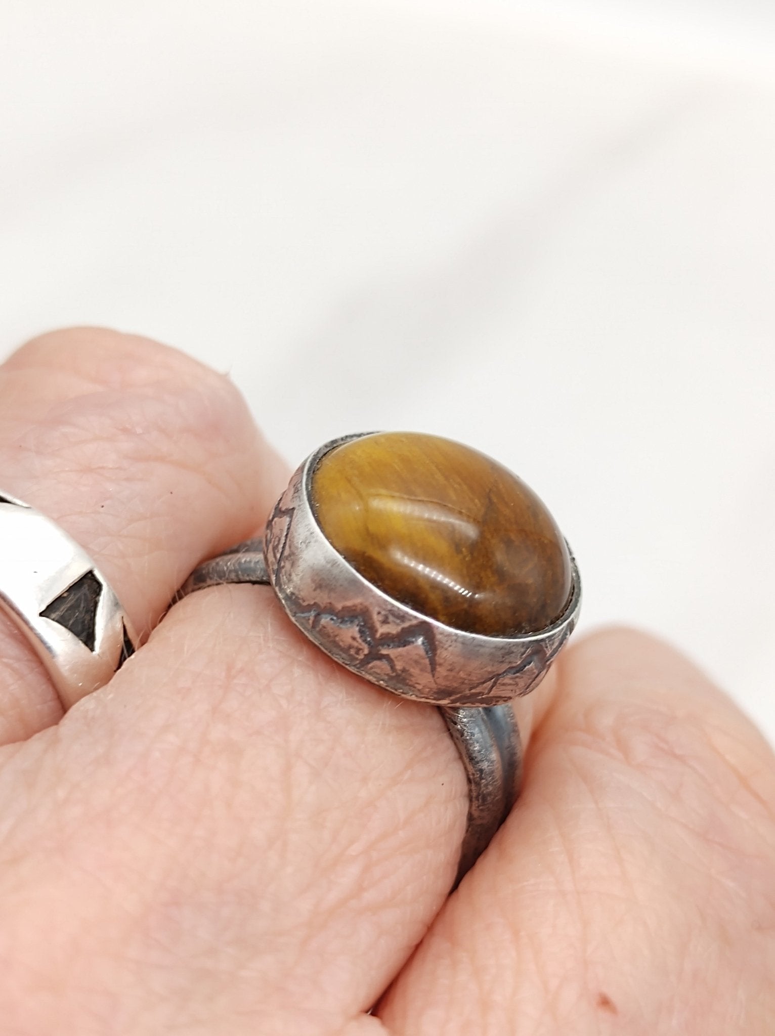 Tiger's Eye Ring in Sterling Silver with Mountains by Folks On The Edge - Folks On The Edge