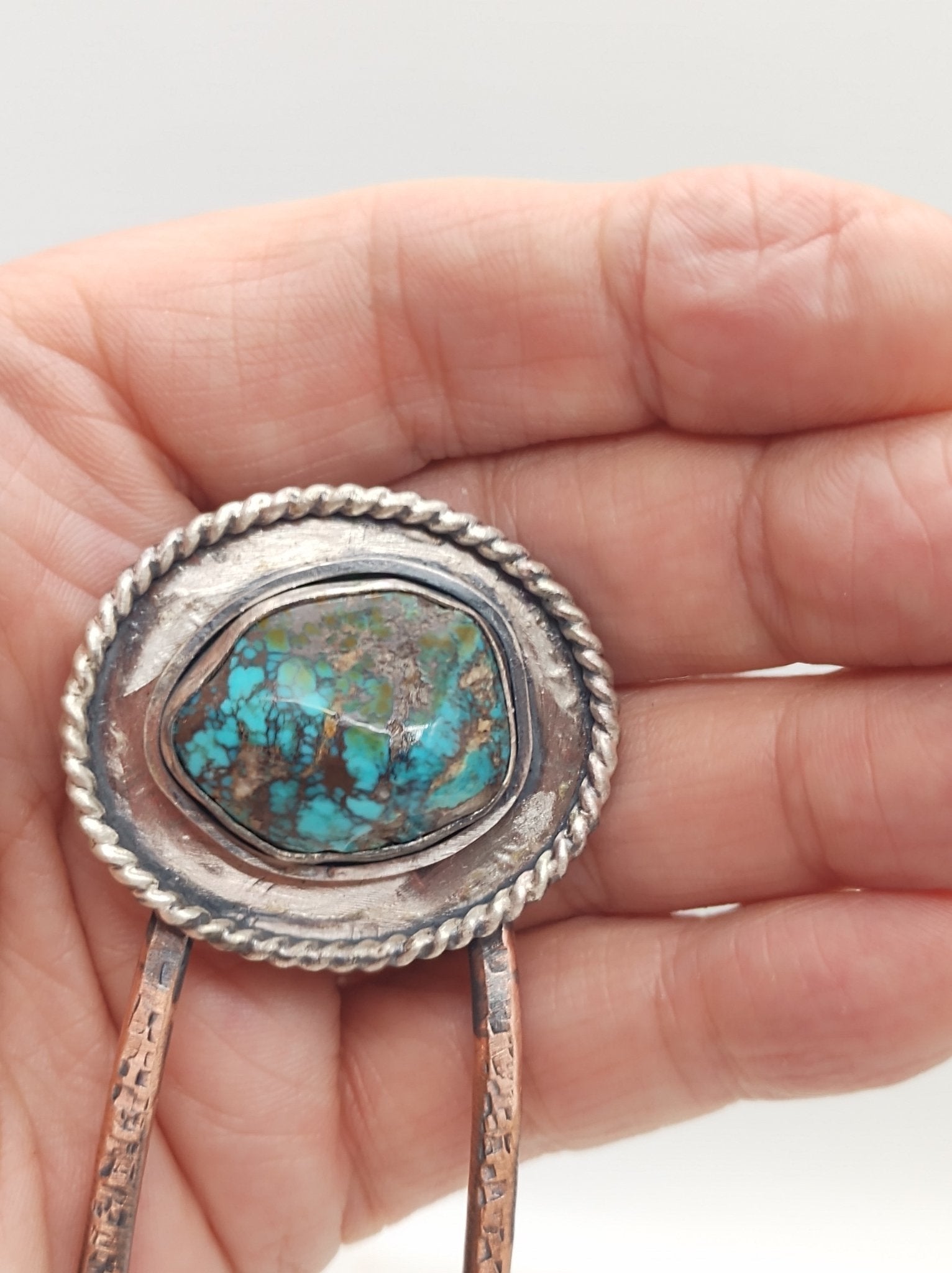 Turquoise Nugget Sterling Silver Hair Fork with American Turquoise by Folks On The Edge - Folks On The Edge