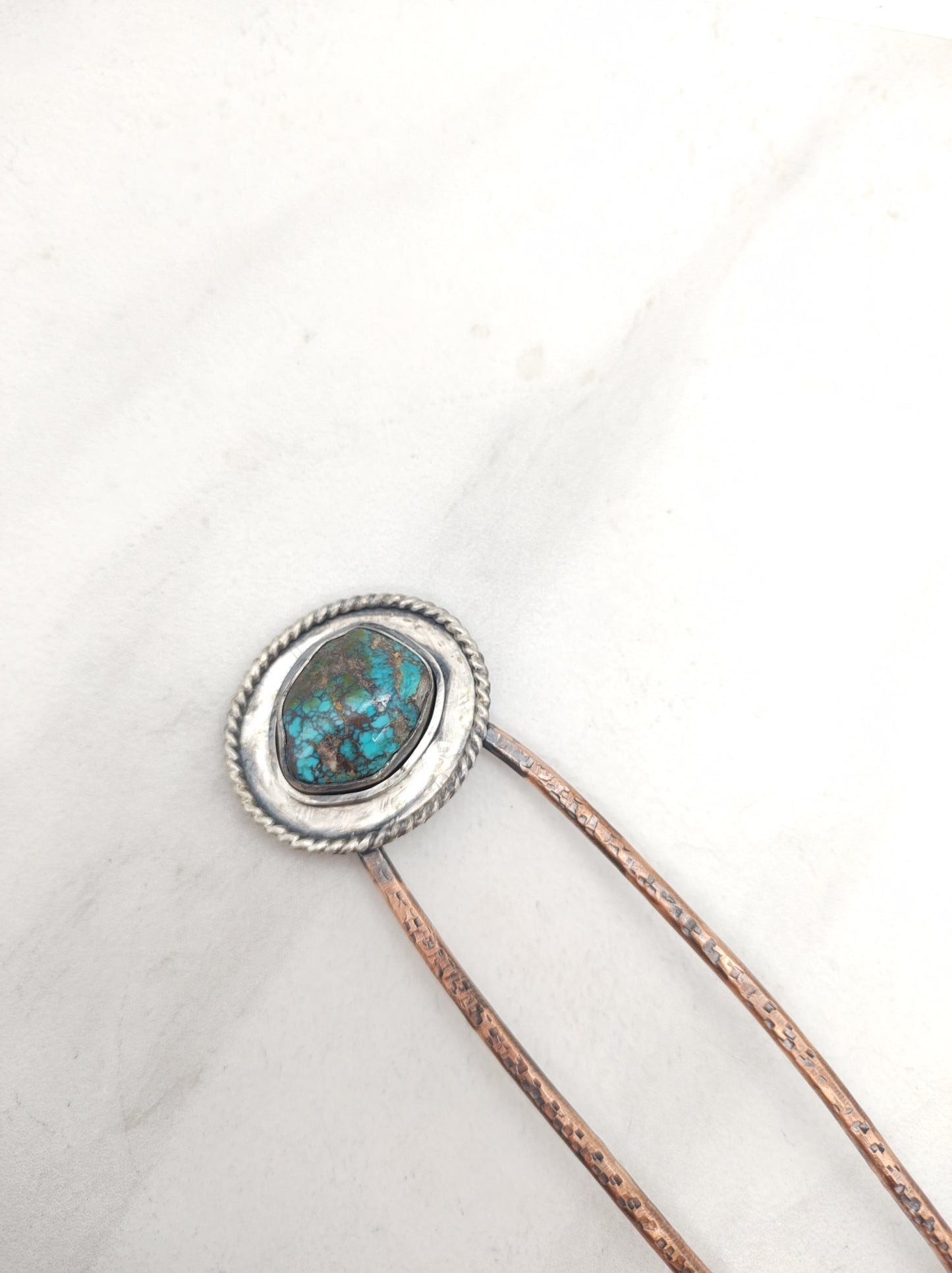 Turquoise Nugget Sterling Silver Hair Fork with American Turquoise by Folks On The Edge - Folks On The Edge