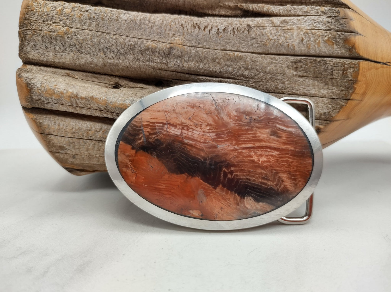 red petrified wood agate belt buckle