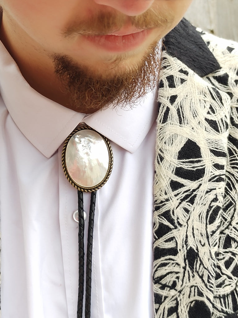 blue green royston turquoise in silver bolo tie