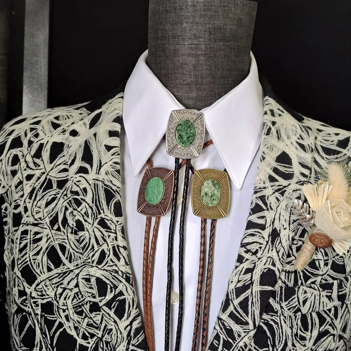 Wyoming Nephrite Jade Bolo Tie in  Pahsimeroi Setting Gold, Silver or Copper