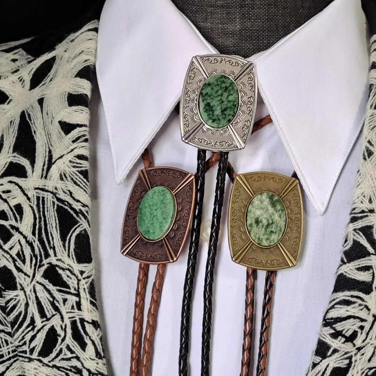 Wyoming Nephrite Jade Bolo Tie in  Pahsimeroi Setting Gold, Silver or Copper