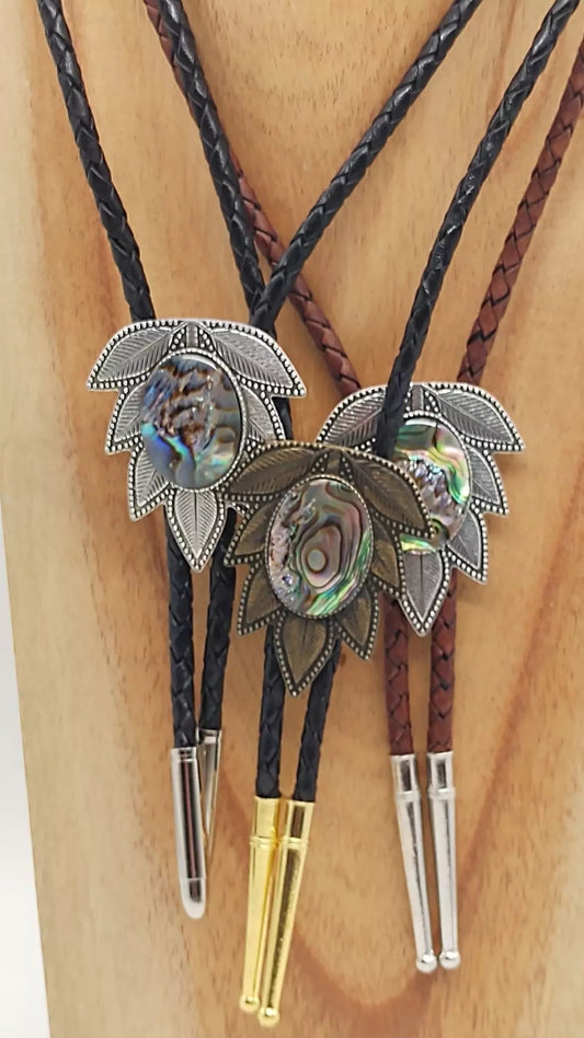 Abalone Bolo Tie in Wisteria Setting Silver or Gold - Folks On The Edge