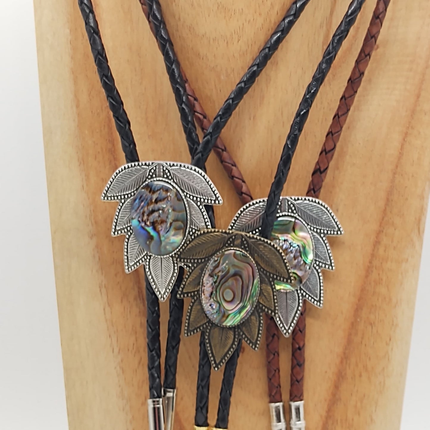 Abalone Bolo Tie in Wisteria Setting Silver or Gold - Folks On The Edge