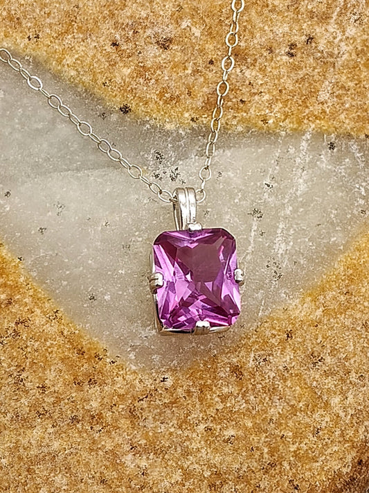 Alexanderite Sterling Silver Pendant Necklace Emerald cut 12x10mm - Folks On The Edge