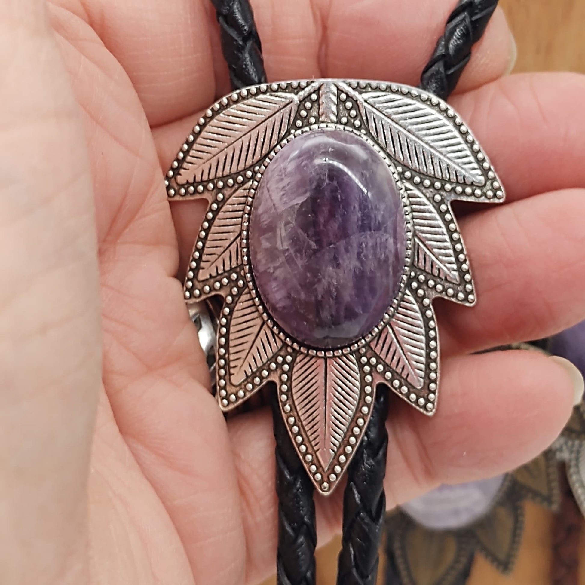 Amethyst Bolo Tie in Wisteria Setting Silver or Gold - Folks On The Edge