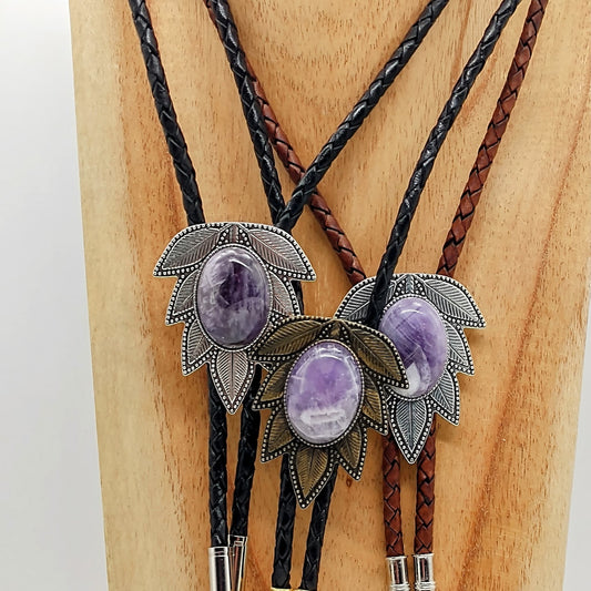Amethyst Bolo Tie in Wisteria Setting Silver or Gold - Folks On The Edge