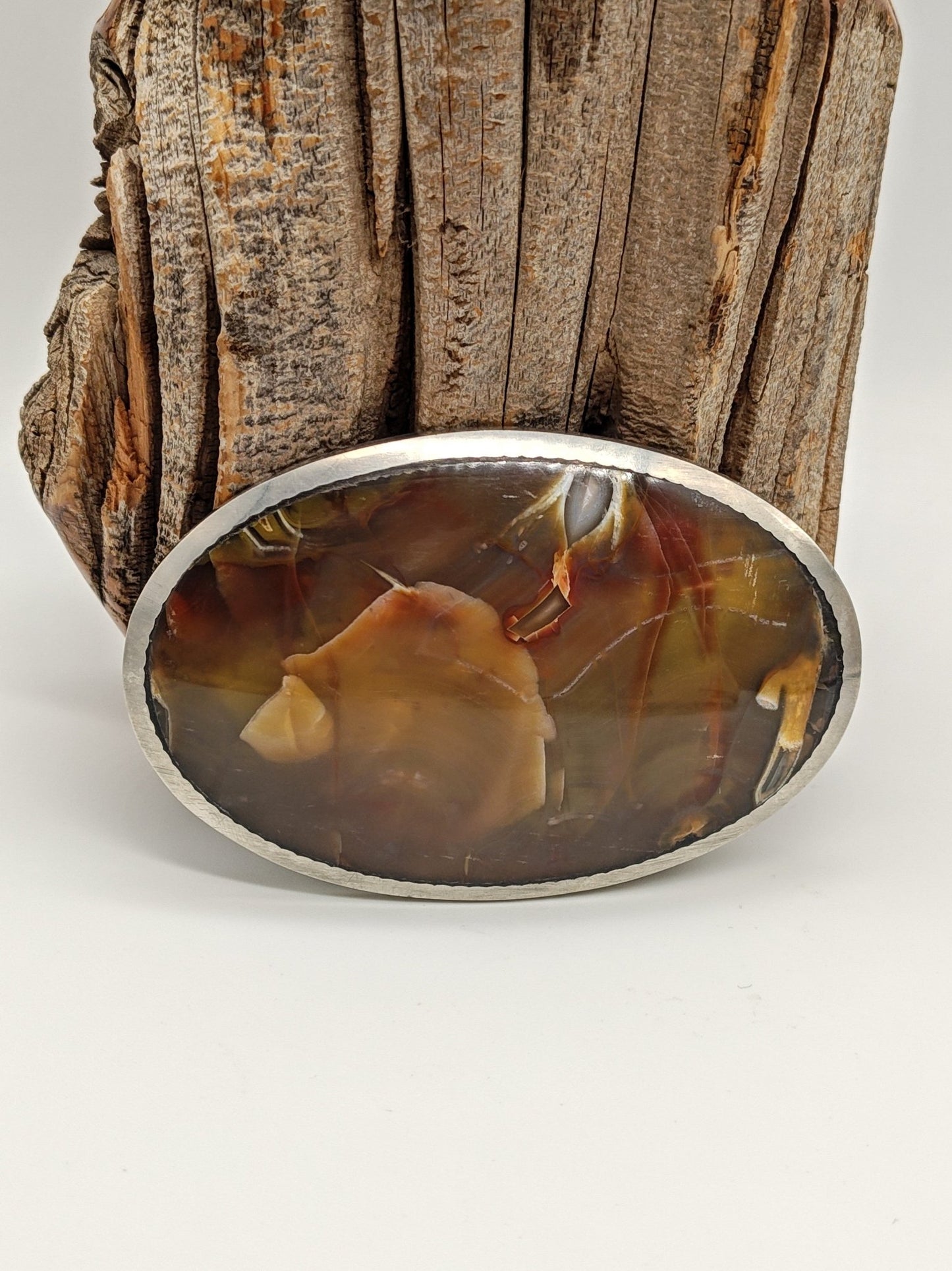 Big Men's Belt Buckle with Brazilian Agate by Folks On The Edge - Folks On The Edge