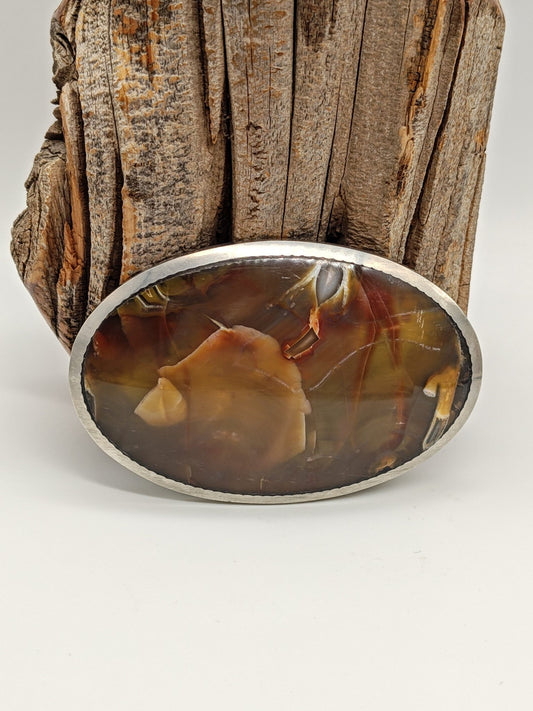 Big Men's Belt Buckle with Brazilian Agate by Folks On The Edge - Folks On The Edge