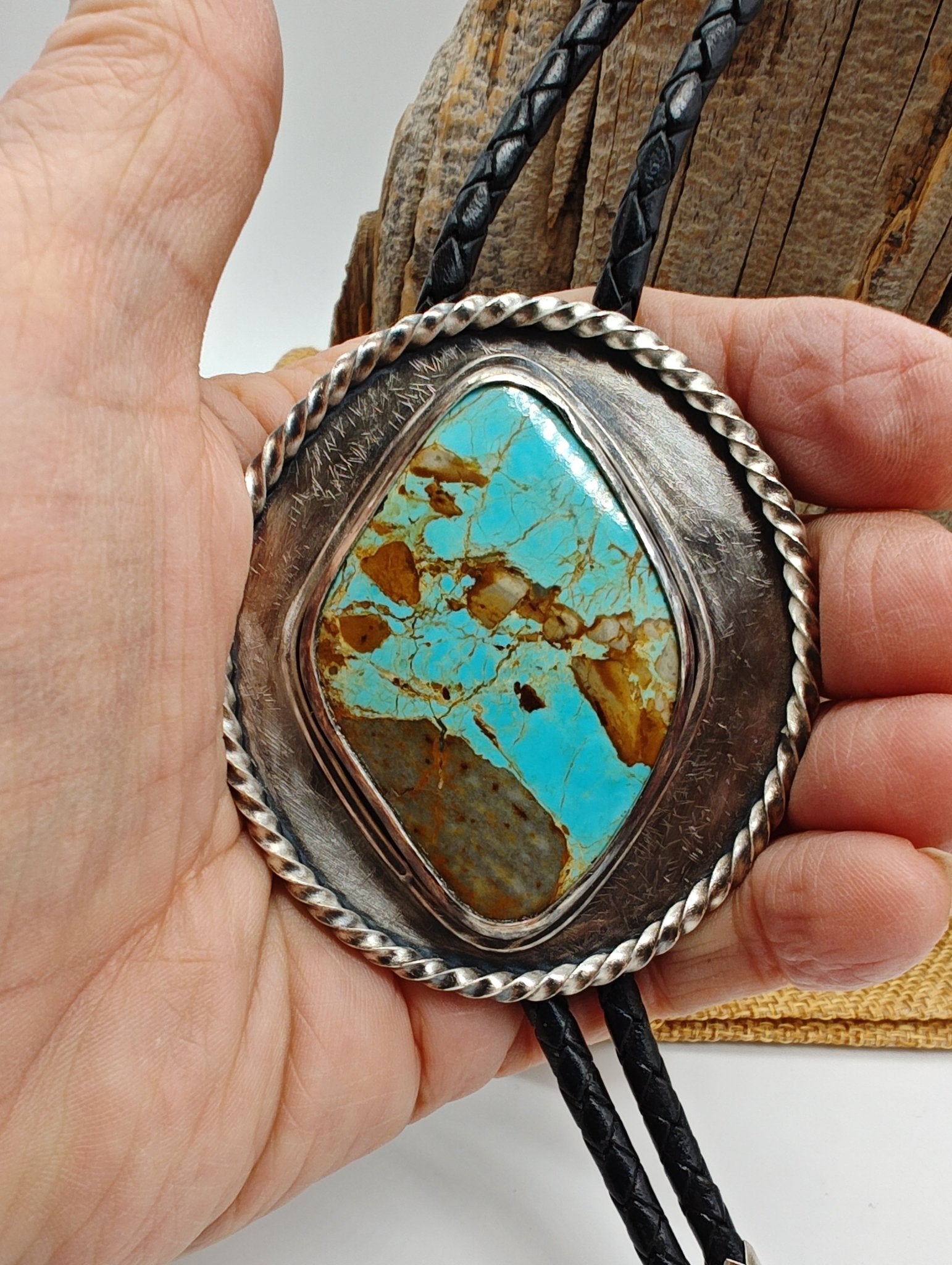 Big Turquoise Sterling Silver Bolo Tie with American Royston Turquoise - Folks On The Edge