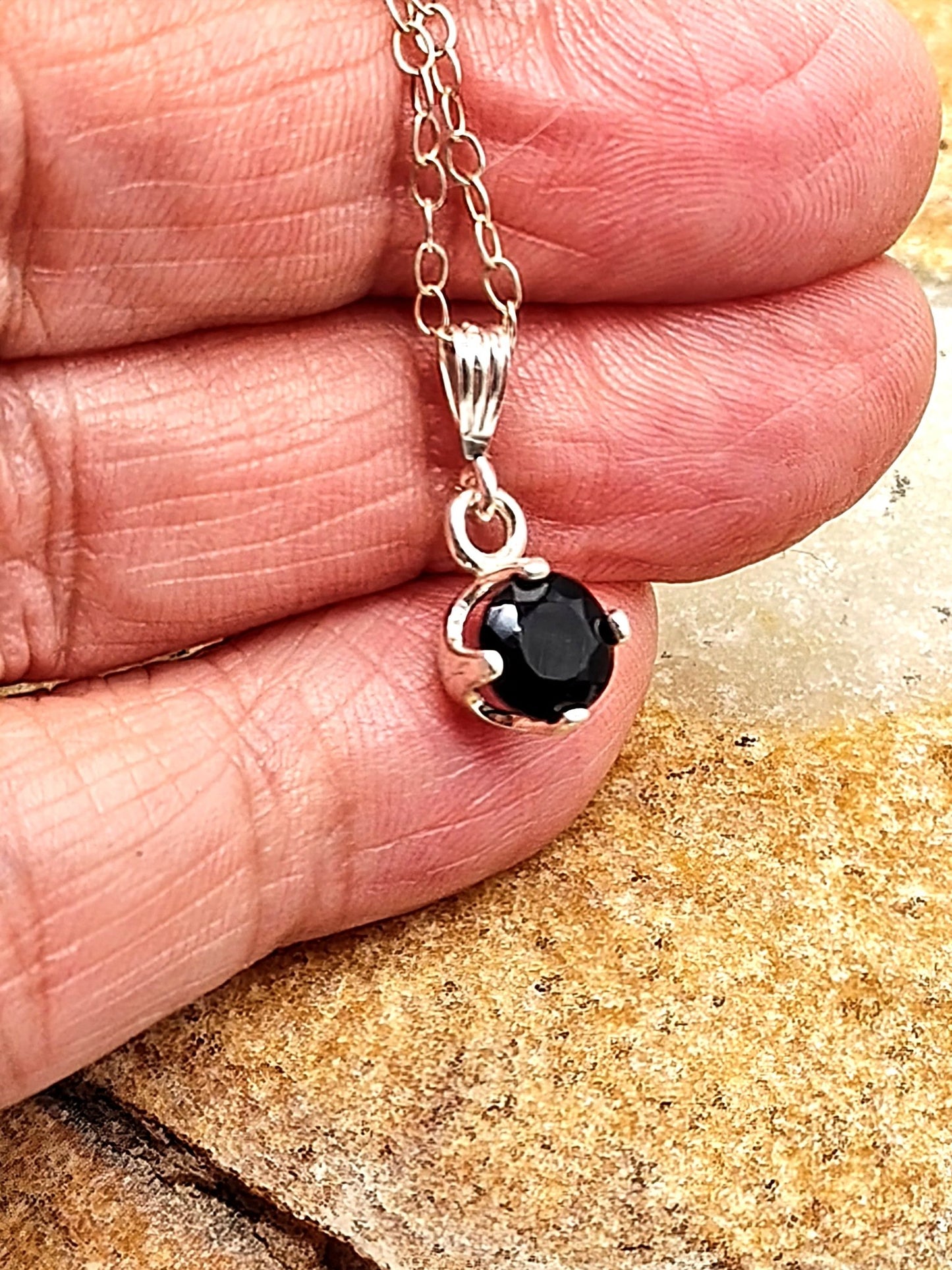 Black Spinel Sterling Silver Pendant Necklace with 6mm round stone - Folks On The Edge