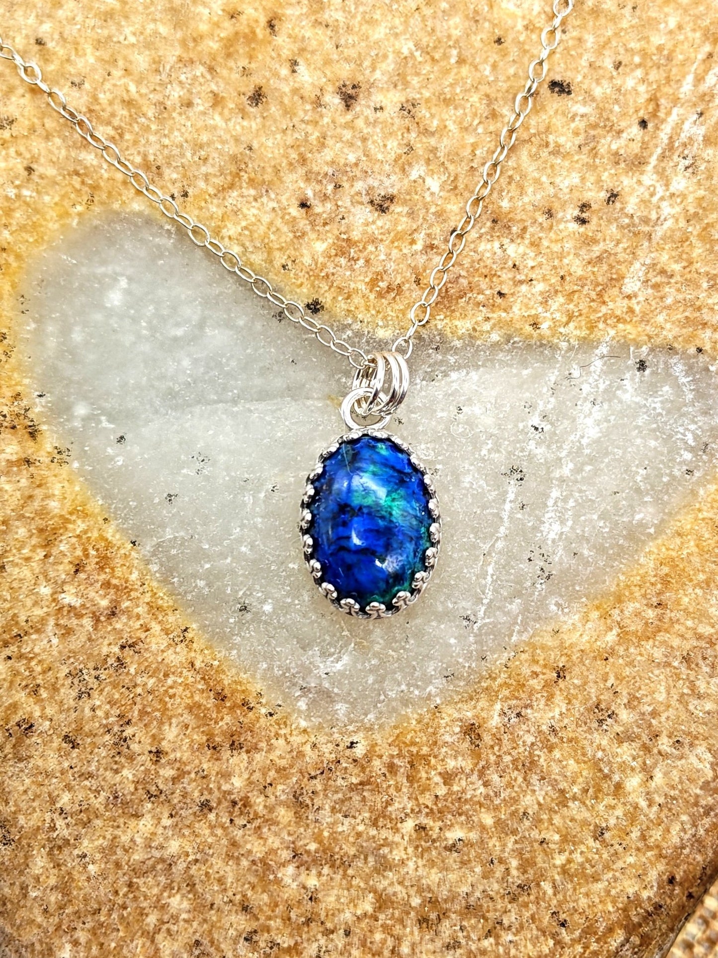 Blue Bird Chrysocolla Sterling Silver Pendant Necklace with 14x10mm Stone - Folks On The Edge