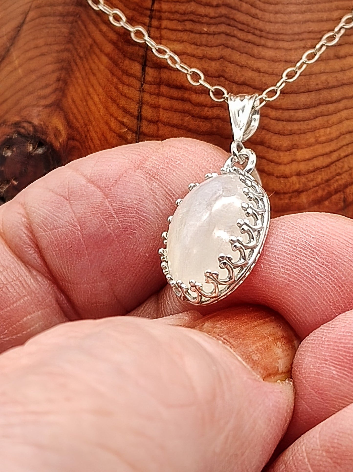 Blue Flash Moonstone Sterling Silver Pendant Necklace with 14x10mm Stone - Folks On The Edge