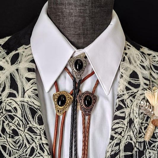 Bolo Tie with Black Onyx in Muldoon Gold, Silver or Copper - Folks On The Edge