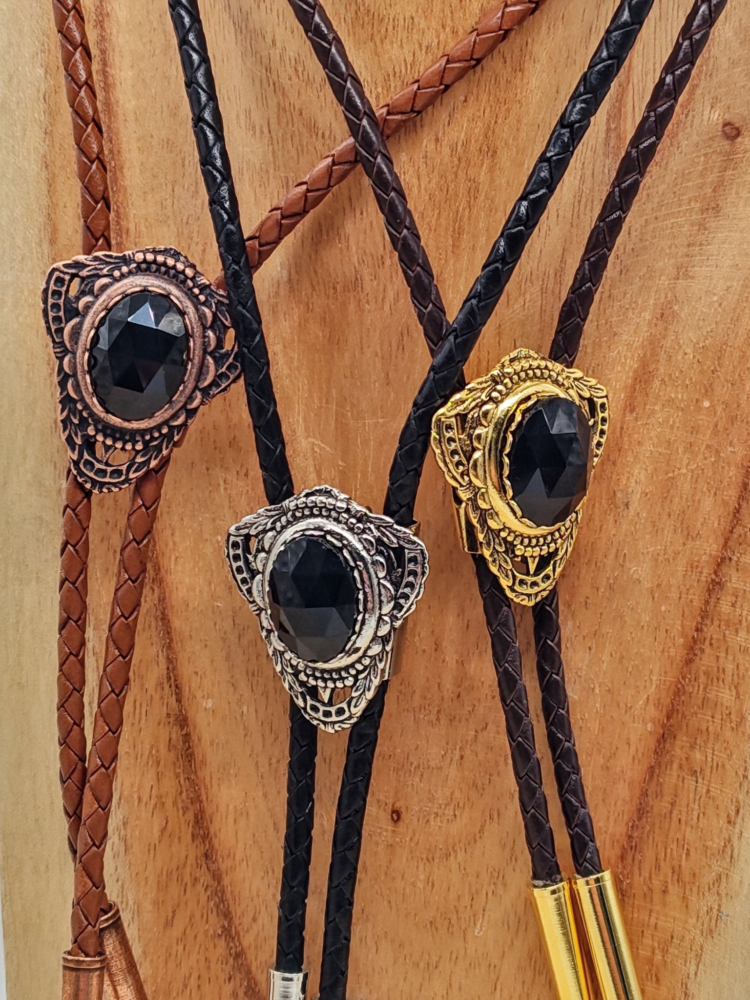 Bolo Tie with Faceted Black Onyx in Muldoon Customizable - Folks On The Edge