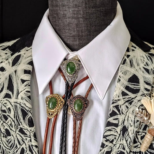Bolo Tie with Nephrite Jade in Muldoon Gold, Silver or Copper - Folks On The Edge