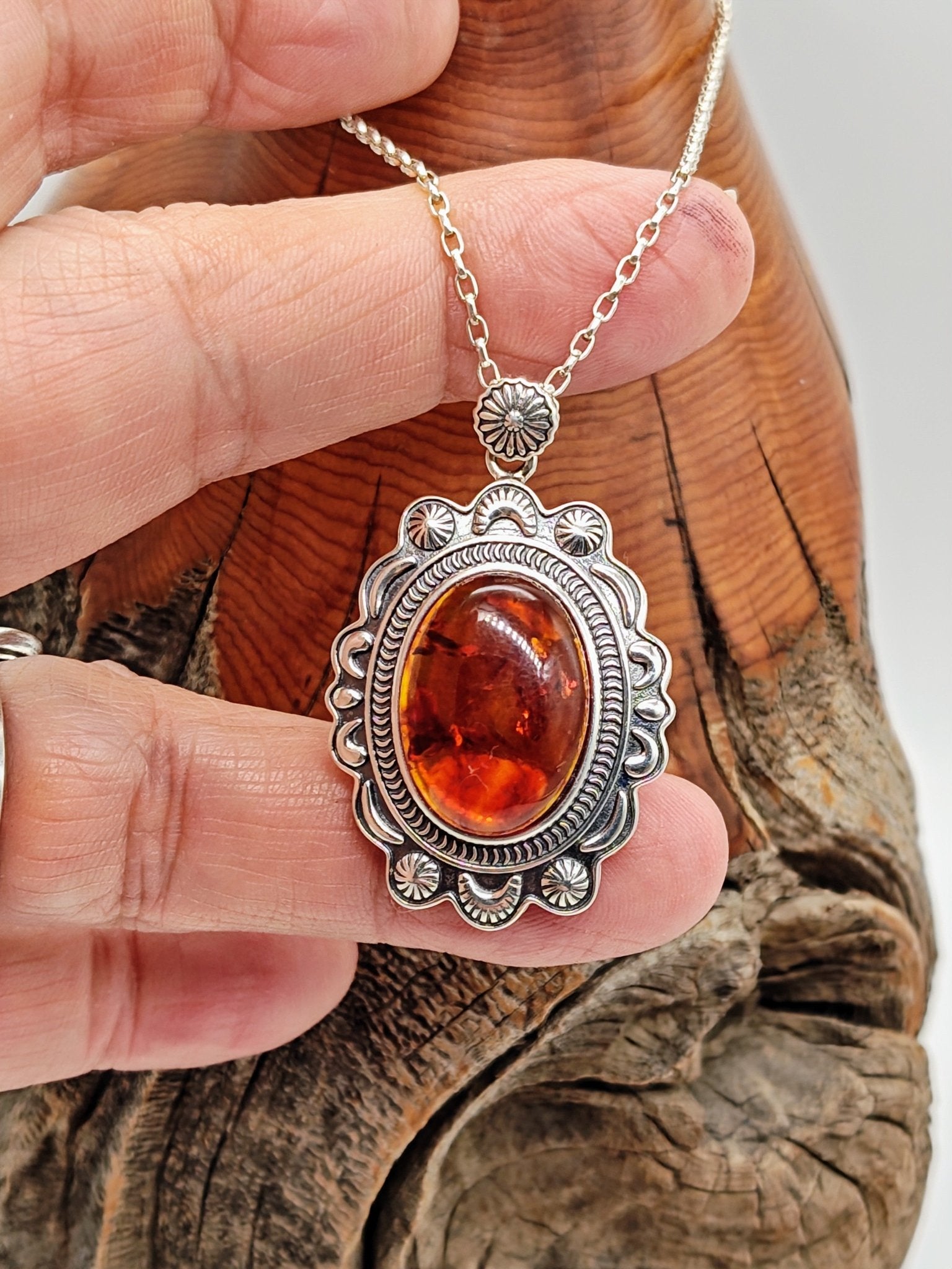 Cheyenne Sterling Silver Necklace with Baltic Amber - Folks On The Edge