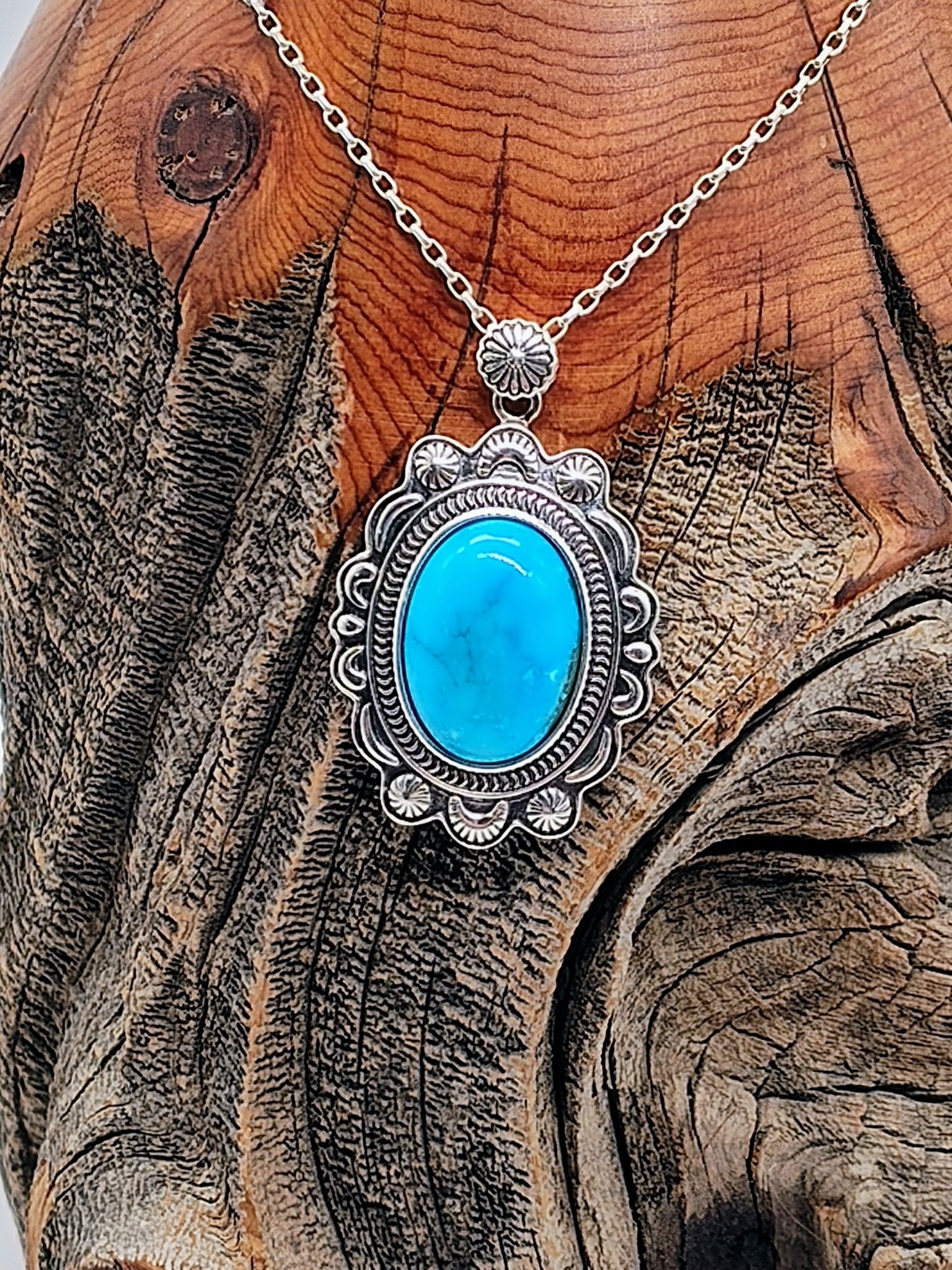 Cheyenne Sterling Silver Necklace with Kingman Turquoise - Folks On The Edge