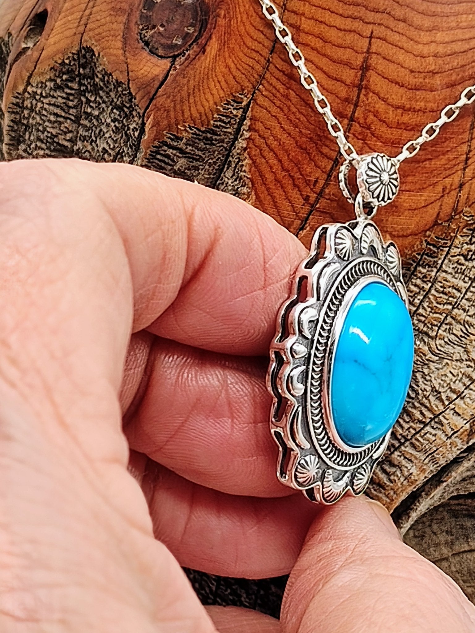 Cheyenne Sterling Silver Necklace with Kingman Turquoise - Folks On The Edge