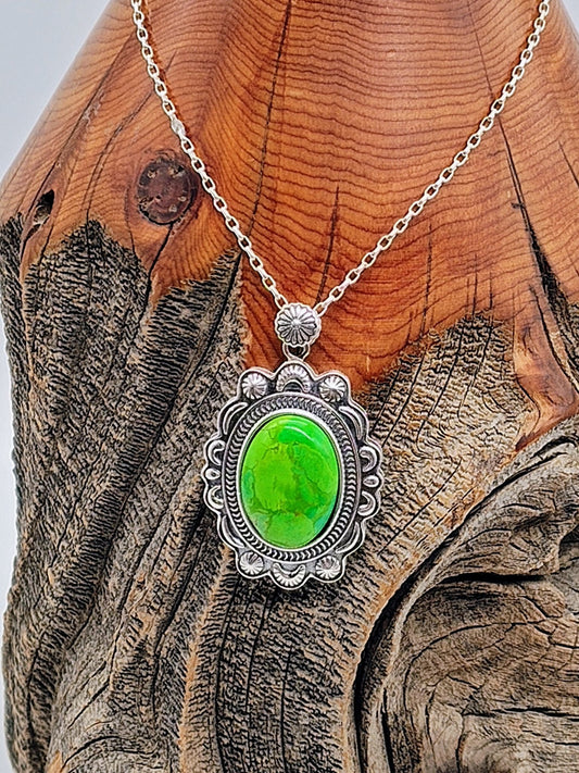 Cheyenne Sterling Silver Necklace with Mohave Green Turquoise - Folks On The Edge