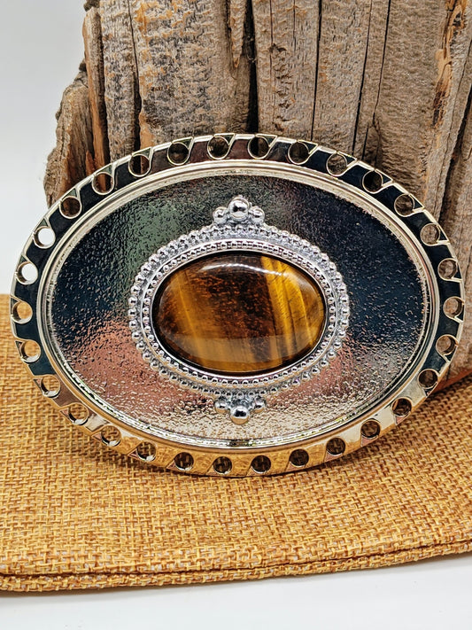 Cowboy Belt Buckle with Tiger's Eye Jasper by Folks On The Edge - Folks On The Edge