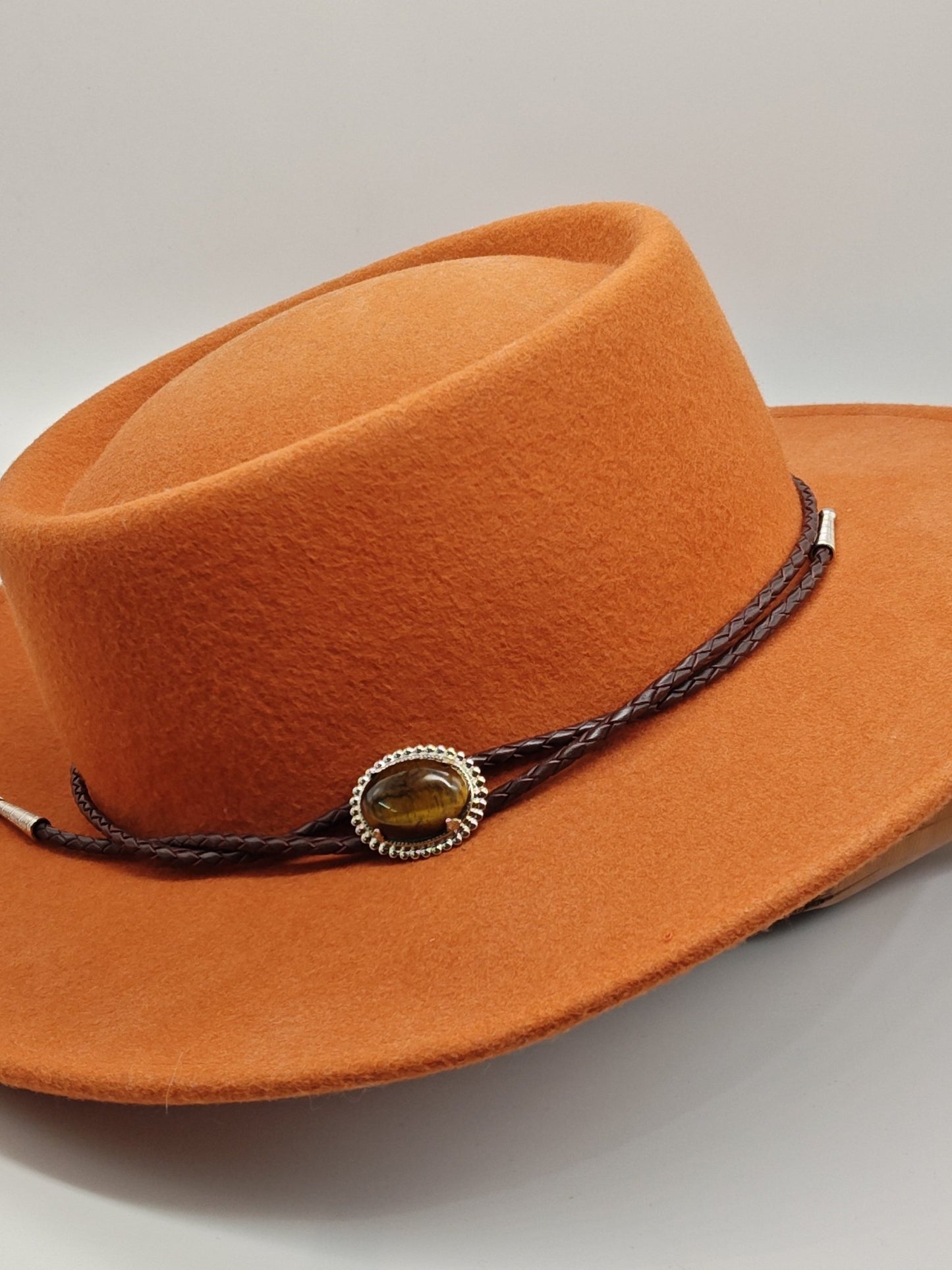 Cowboy Hat Band with Tiger's Eye Jasper on Leather Band - Folks On The Edge