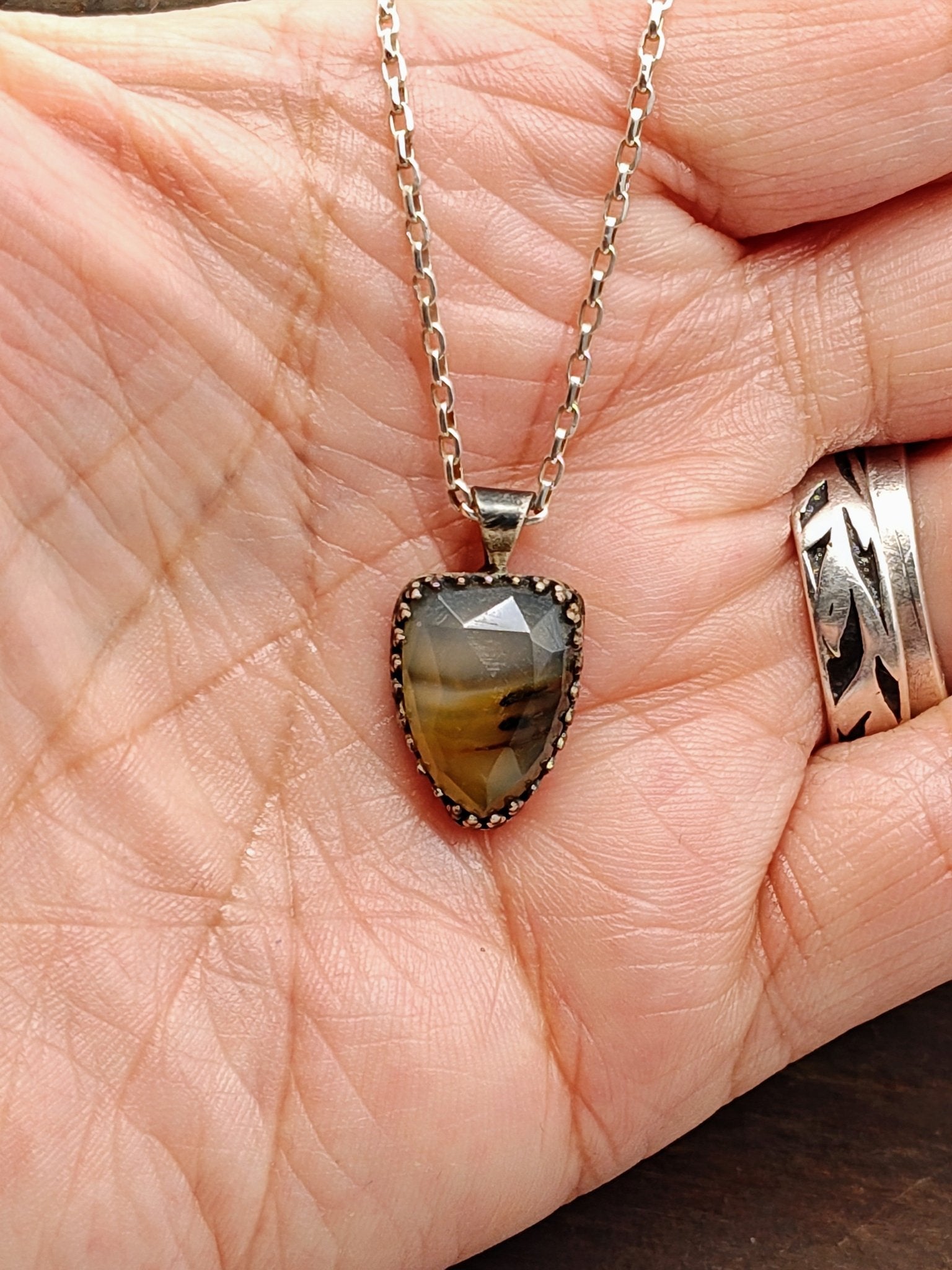 Delicate Montana Agate Sterling Silver Necklace by Folks On The Edge - Folks On The Edge