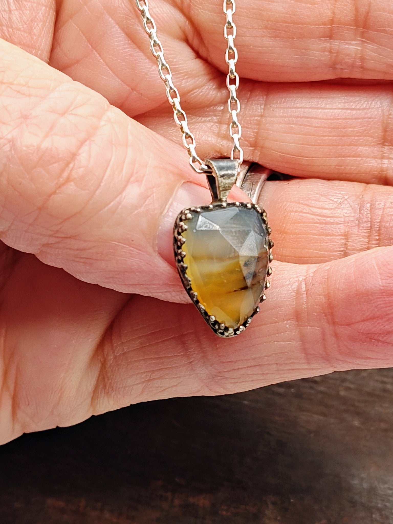 Delicate Montana Agate Sterling Silver Necklace by Folks On The Edge - Folks On The Edge