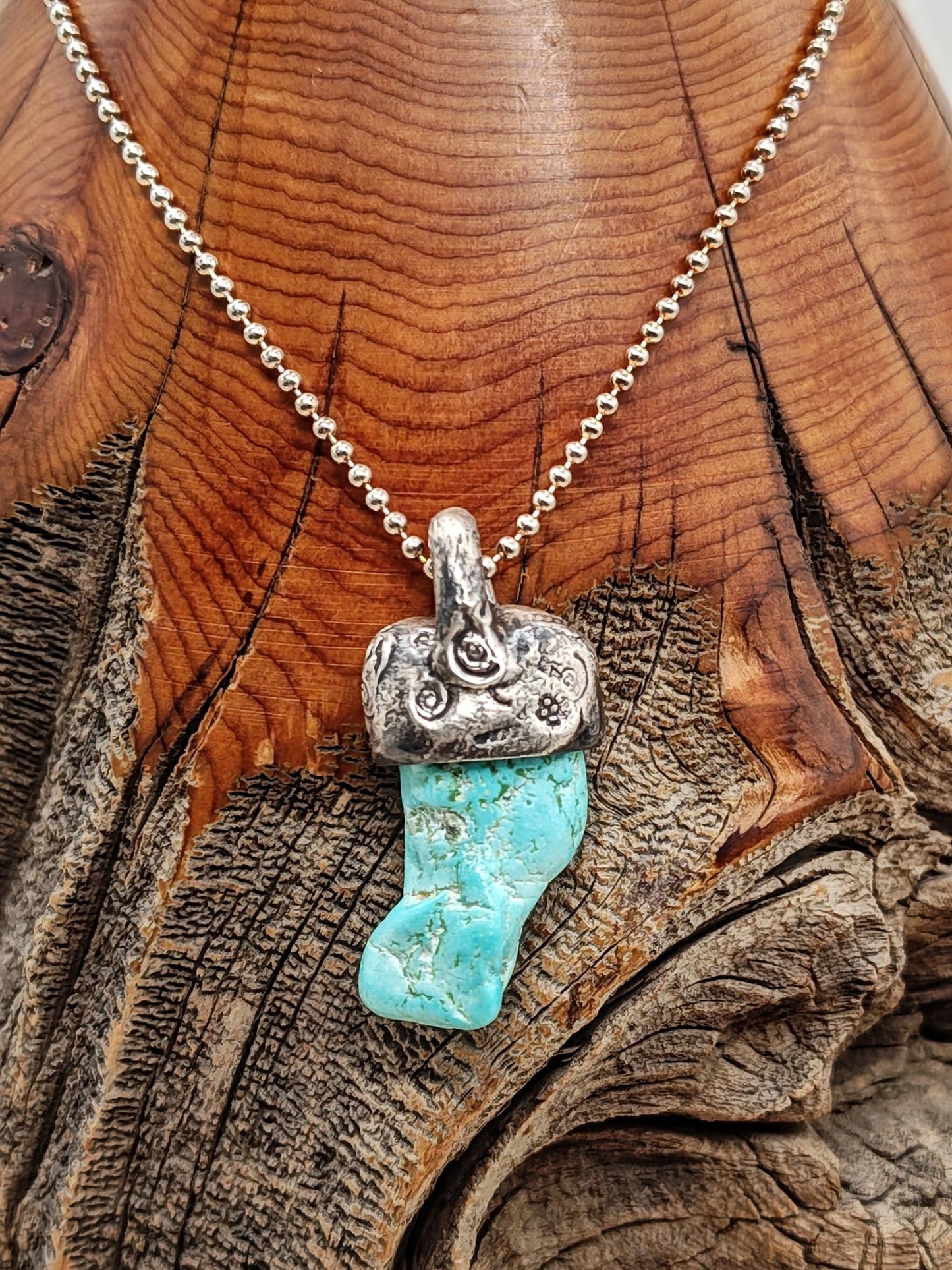 Fox Mine Turquoise Sterling Silver Necklace by Folks On The Edge 131 - Folks On The Edge