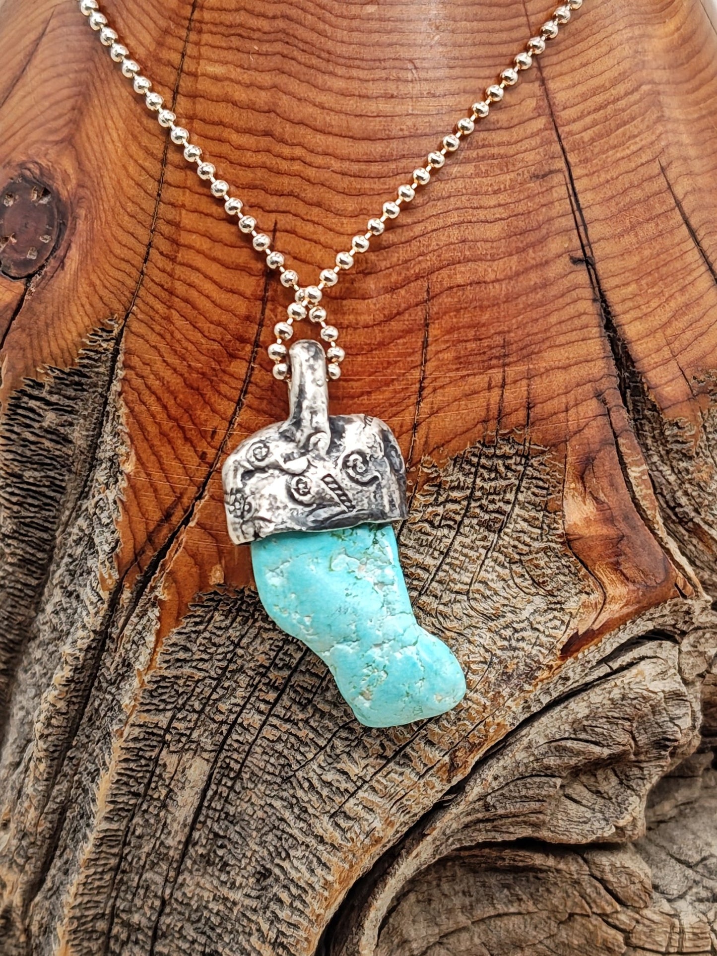Fox Mine Turquoise Sterling Silver Necklace by Folks On The Edge 131 - Folks On The Edge