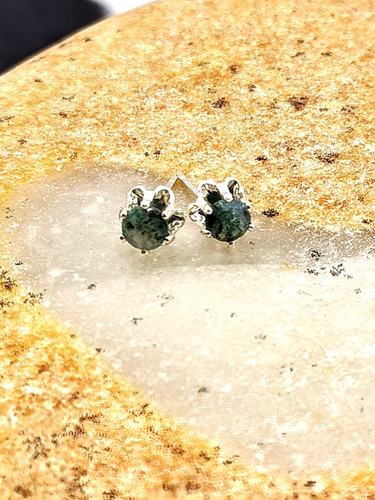 Green Moss Agate Faceted Sterling Silver Stud Earrings in 4mm - Folks On The Edge