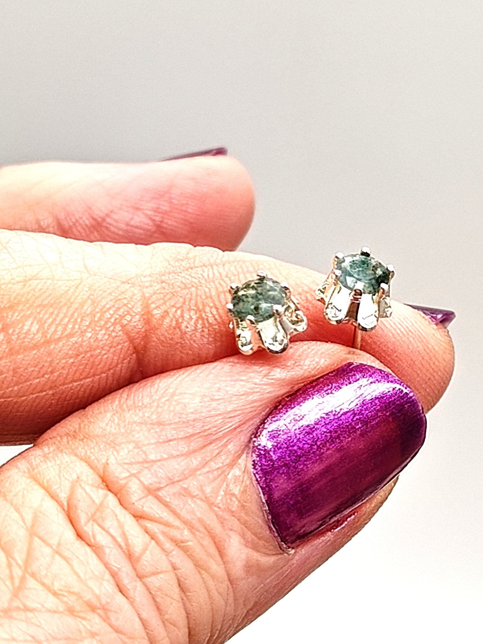 Green Moss Agate Faceted Sterling Silver Stud Earrings in 4mm - Folks On The Edge