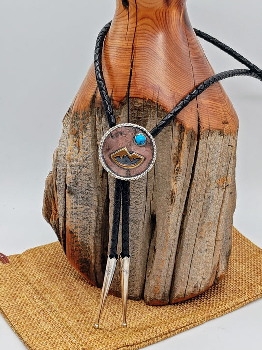 Kingman Turquoise Sterling Silver Mountain Bolo Tie - Folks On The Edge