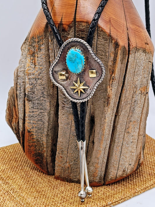 Kingman Turquoise Sterling Silver North Star Bolo Tie - Folks On The Edge