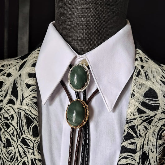 Lasso Bolo Tie with Blue Gray Jasper Gold, Silver or Copper - Folks On The Edge