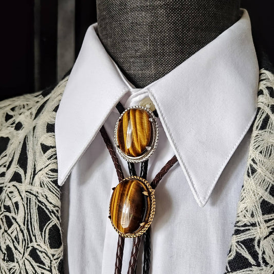 Lasso Bolo Tie with Golden Brown Tiger's Eye Jasper Gold, Silver or Copper - Folks On The Edge