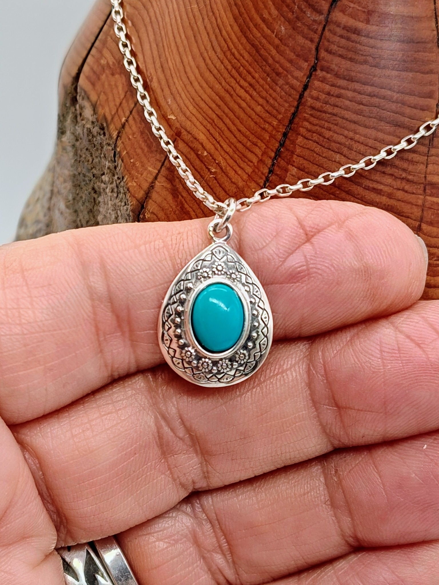 Lomasi Sterling Silver Necklace with Kingman Turquoise - Folks On The Edge