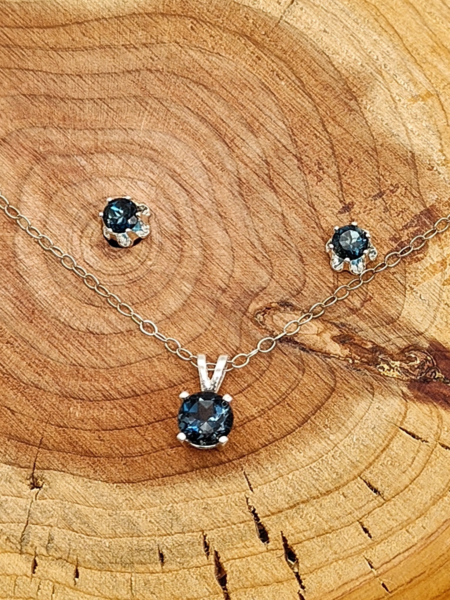 London Blue Topaz Matching Set in Sterling Silver Necklace and Earrings - Folks On The Edge