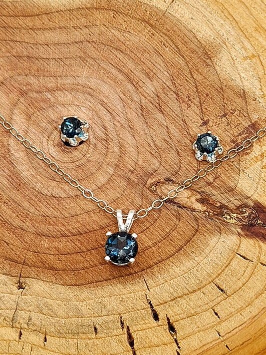 London Blue Topaz Matching Set in Sterling Silver Necklace and Earrings - Folks On The Edge