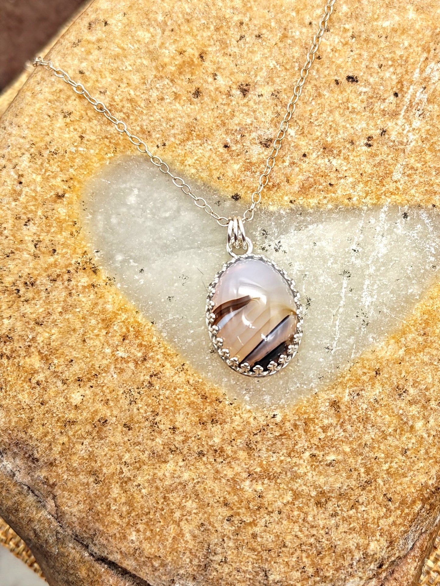 Montana Agate Sterling Silver Pendant Necklace with 18x13mm Stone - Folks On The Edge