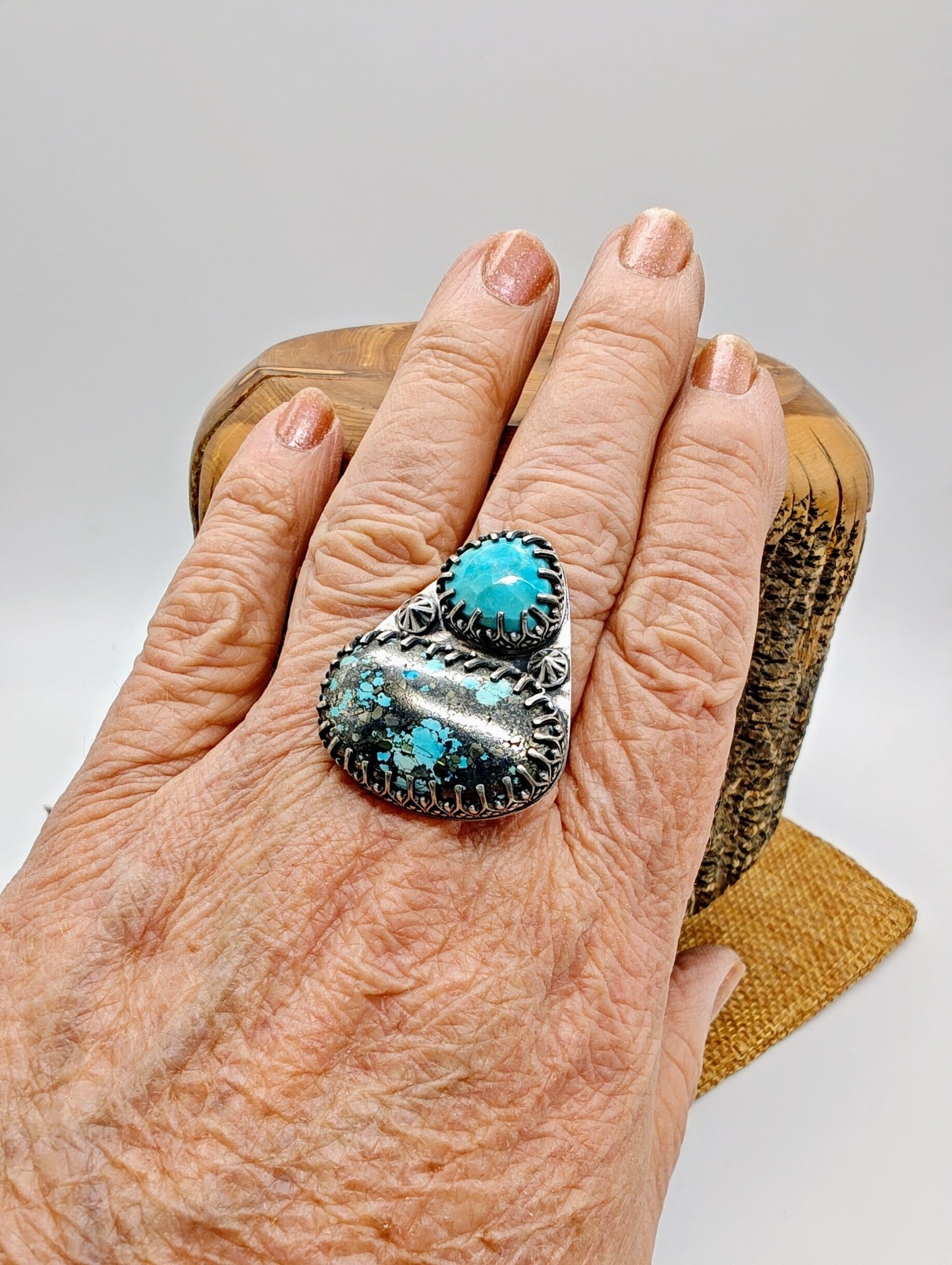 Morenci Turquoise Ring in Sterling Silver by Folks On The Edge, Size 8 1/4 - Folks On The Edge