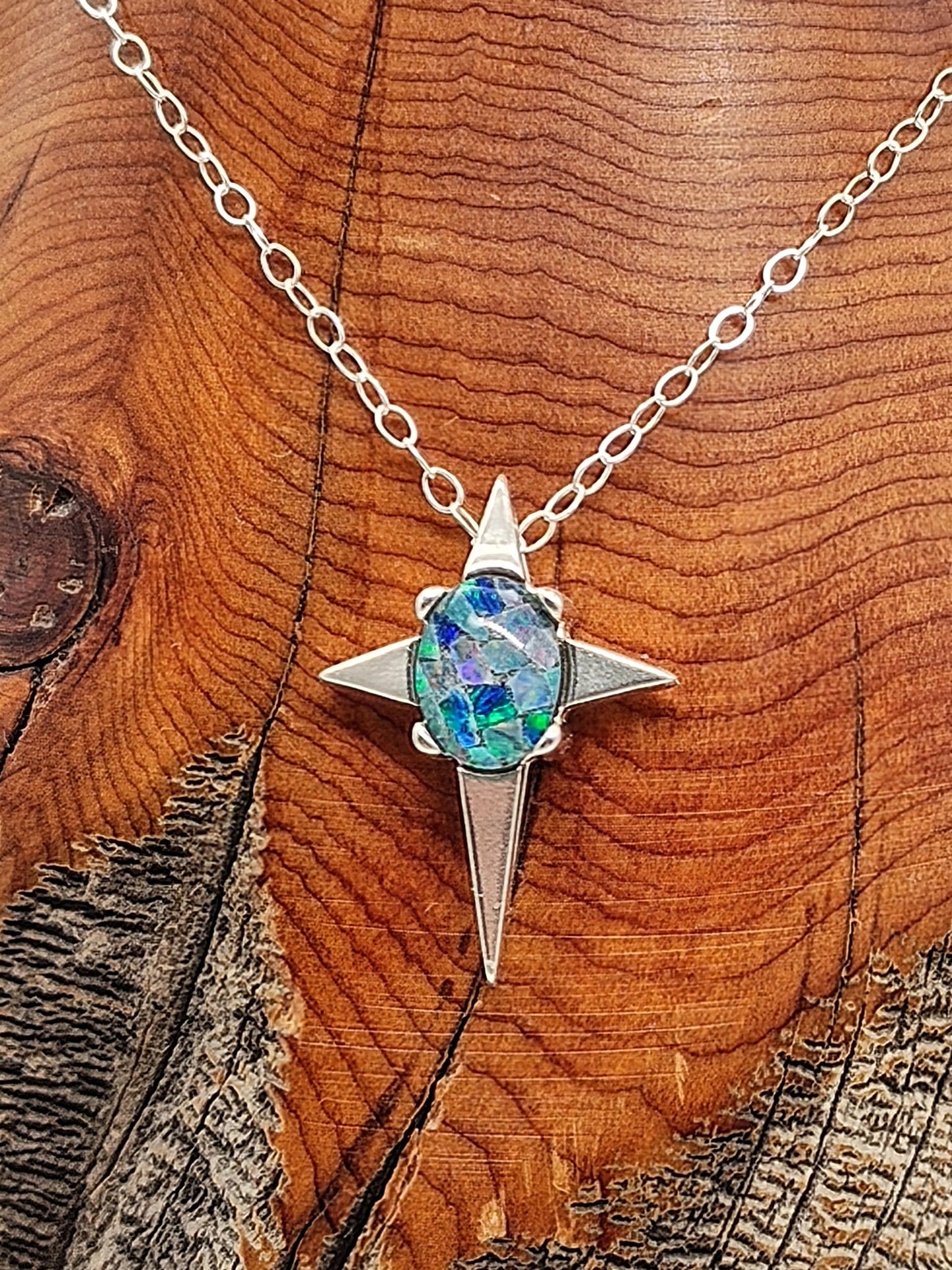 Mosaic Opal Star Necklace in Sterling Silver - Folks On The Edge