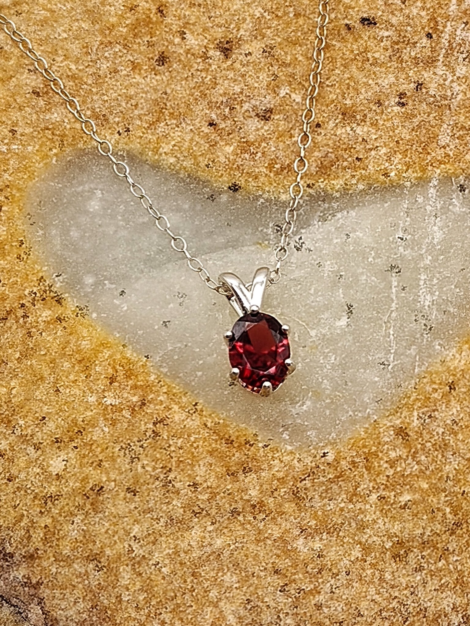 Orissa Rhodolite Garnet Sterling Silver Pendant Necklace with 9x7mm Stone - Folks On The Edge