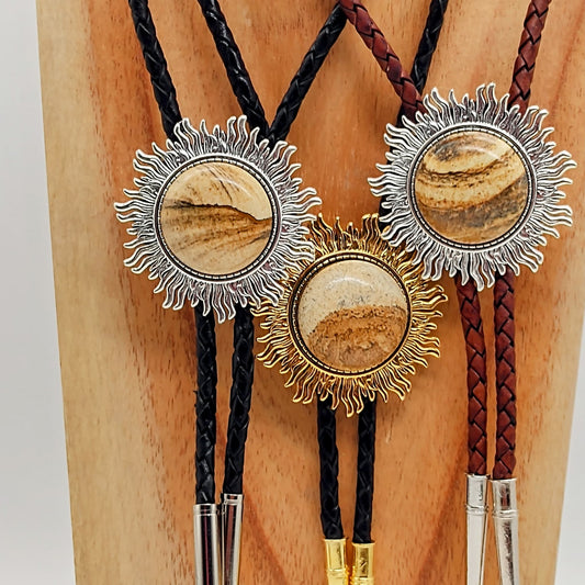 Picture Jasper Bolo Tie in Sun Valley Setting Silver or Gold - Folks On The Edge