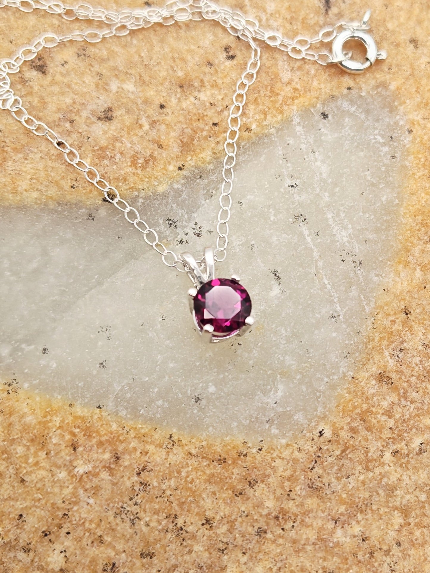 Pink Rhodolite Garnet Sterling Silver Pendant Necklace with 6mm - Folks On The Edge