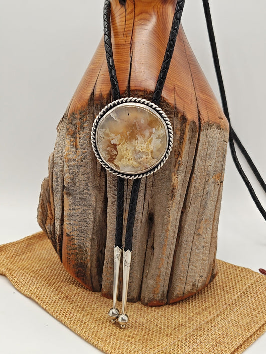 Plume Agate Sterling Silver & Copper Bolo Tie - Folks On The Edge