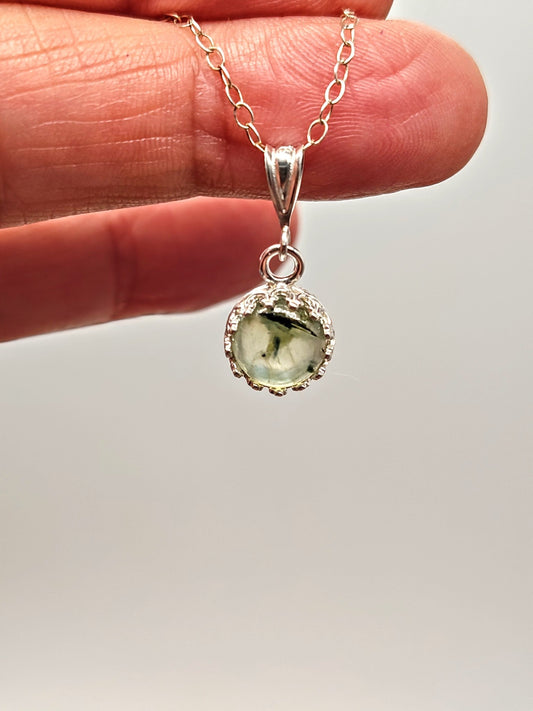 Prehnite Sterling Silver Gallery Pendant Necklace 8mm - Folks On The Edge