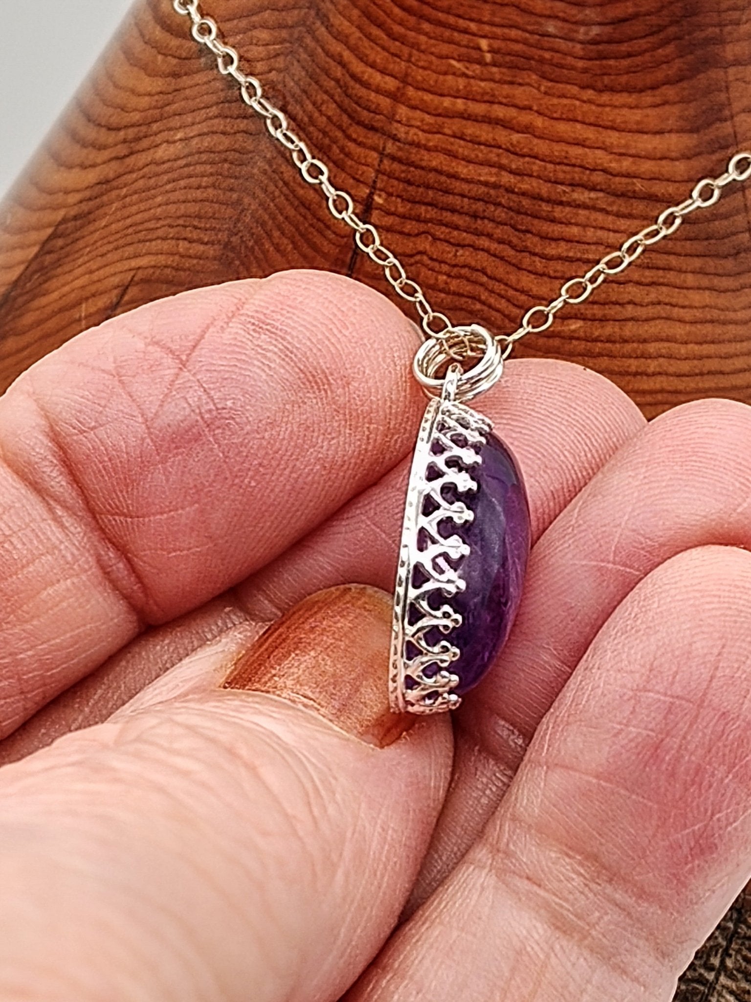 Purple Amethyst Sterling Silver Pendant Necklace with 18x13mm Stone - Folks On The Edge